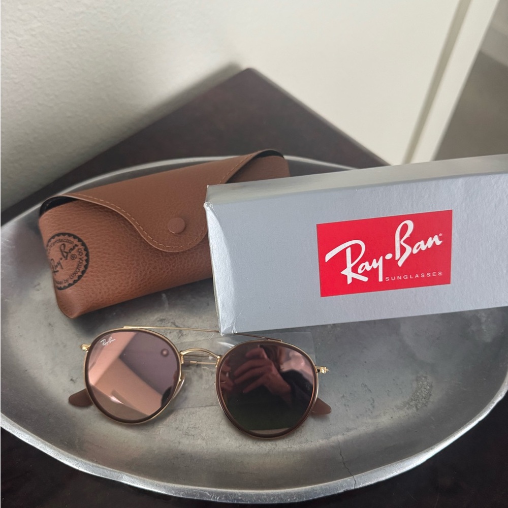 Ray-Ban Round Double Bridge Sunglasses with in Arista Gold with Brown Lenses